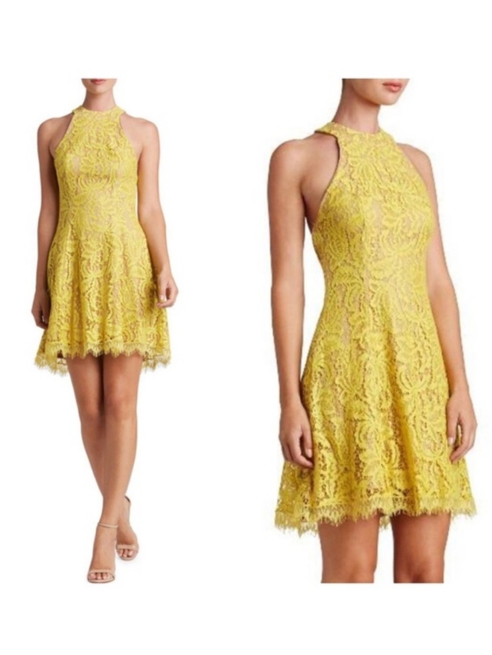 NWT Dress the Population Yellow Lace Cocktail Dress